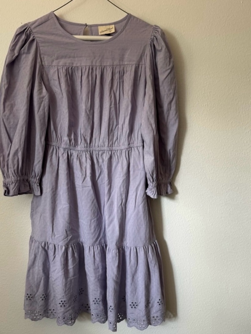 Light Purple Tiered Cotton Dress with Eyelet Hem